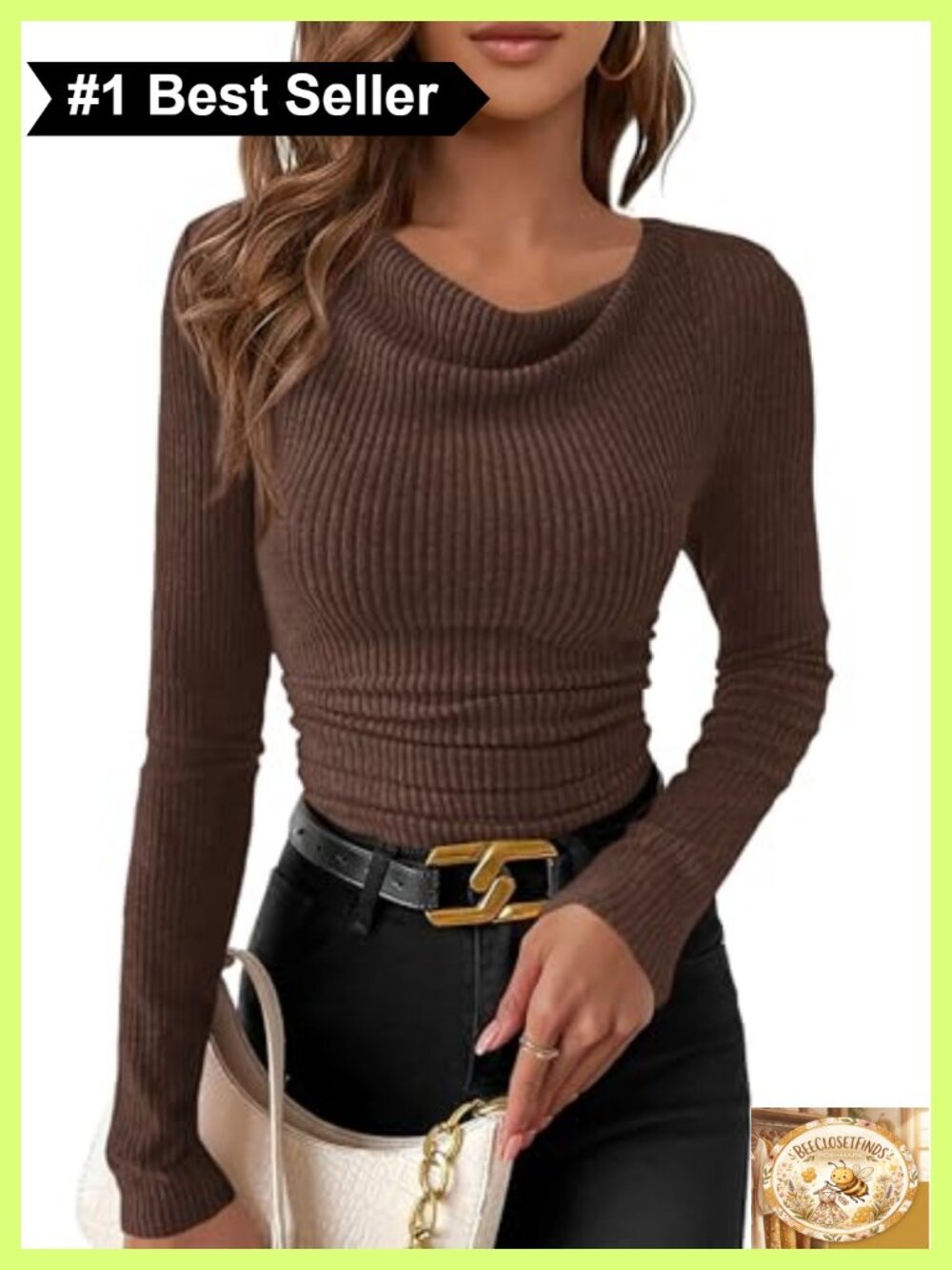 Cowl Neck Ruched Ribbed Knit Long Sleeve Crop Top